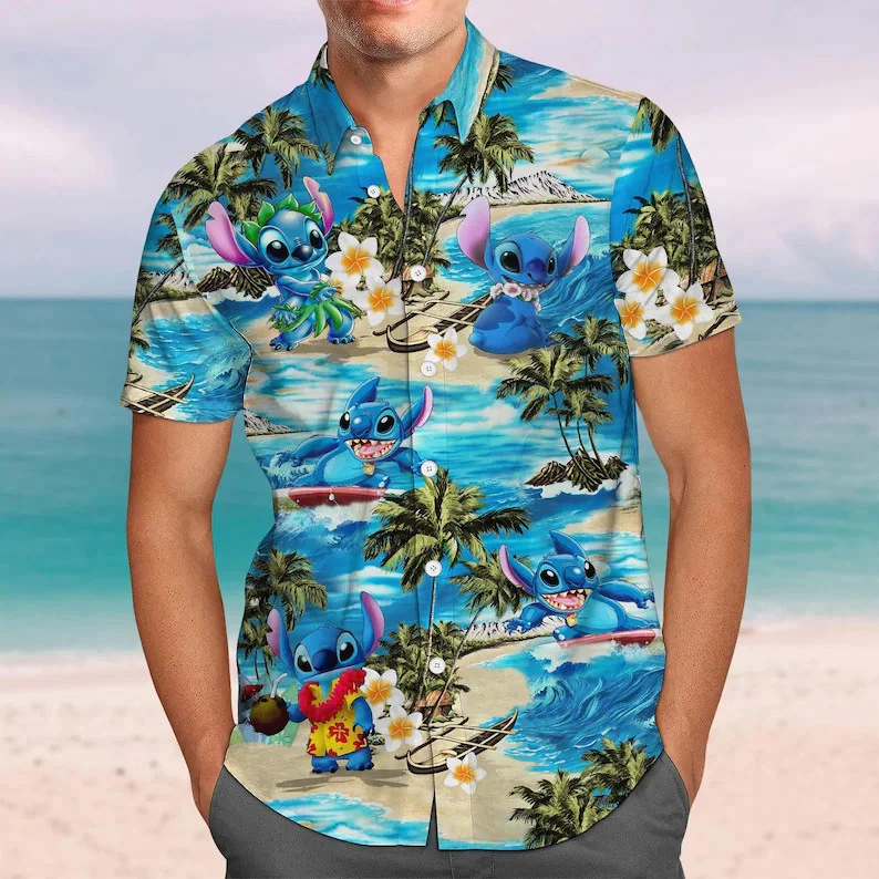 Disney Stitch Button Shirt, Stitch Surfing Hawaiian Shirt, Lilo And Stitch