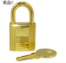 HERMES Set of Padlock Key Cadena Gold Charm Japan Number Random