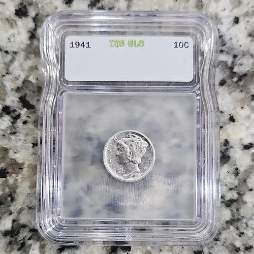 RARE ICG GLO SILVER 1941 Mercury Dime 10C ICG G10 Certified Philadelphia Coin