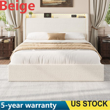 Queen/Full Bed Frame Headboard Boucle Upholstered Platform Bed with 4 Drawers