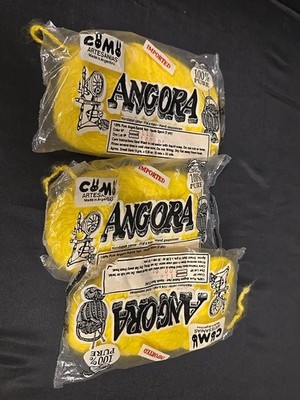 NEW LOT 3 C&M Artesanias 100% ANGORA Yarn 2ply Handspun 16g/33yd Neon Yellow