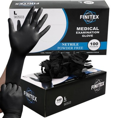 FINITEX Black Nitrile Disposable Medical Exam Gloves - (Large 100)