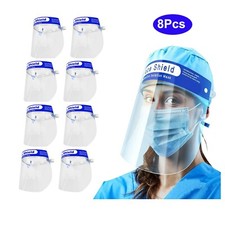 8Pcs Safety Full Face Shield Protection Reusable Washable Face Mask Anti-Splash
