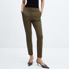Mango Mid rise skinny olive green trouser dress pants