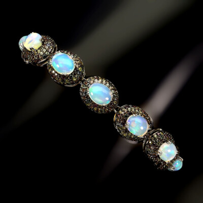 Bracelet Argent 925 Avec Feu Opale Et Saphir - Bijoux Naturels - Neuf Sans Emballage - GemsPorium