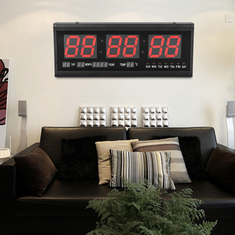 Large Jumbo Digital LED Wall Clock Desk Calendar Temperature Humidity Date DHL