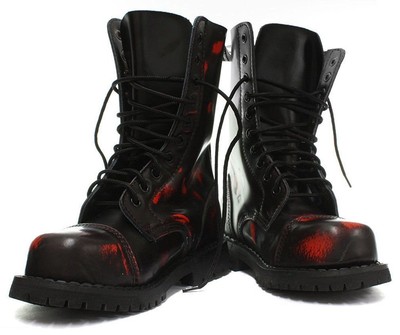 red and black combat boots