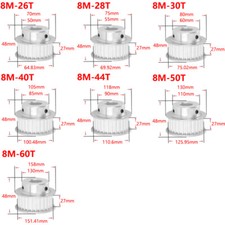 8M 26T-60T Timing Belt Pulley Synchronous Wheel Select Bore For 25mm Width Belt