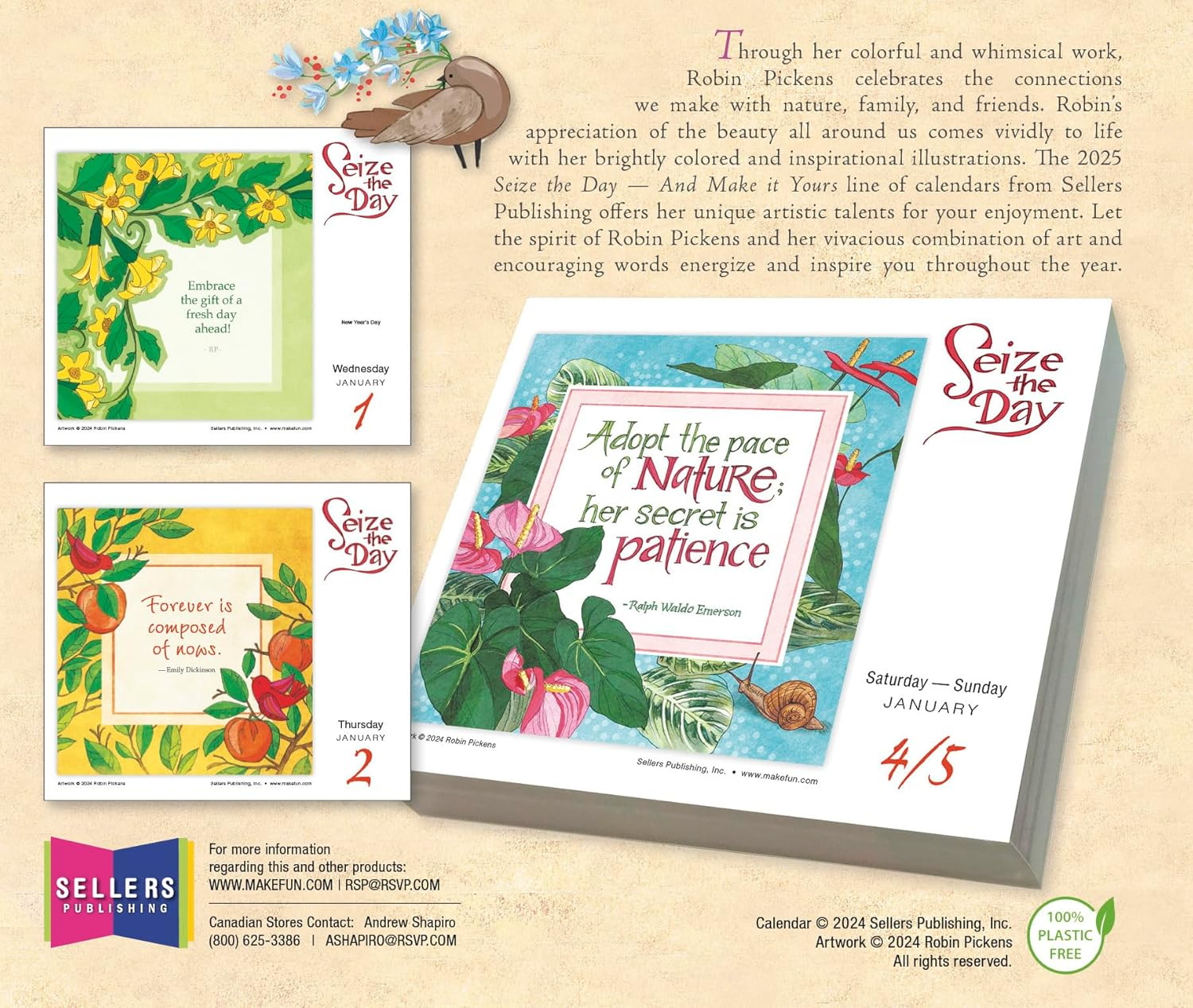 Seize the Day 2025 Boxed Daily Desk Calendar by Robin Pickens eBay