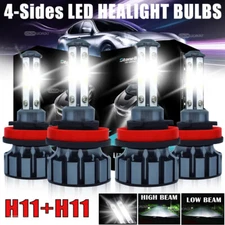 4X H11+H11 4-Side LED Headlight Kit High Low Beam Bulbs Super Bright 6500K White