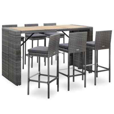 Patio Bar Set 7 Piece Outdoor Bar Table and Chairs Poly Rattan Black vidaXL