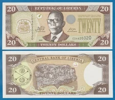 LIBERIA 20 Dollars P 28e 2009 UNC  P 28 e