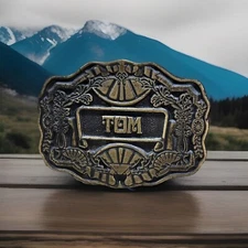 Oden Inc Personalized TOM Belt Buckle Brass Ornate ~3” x 2.25”