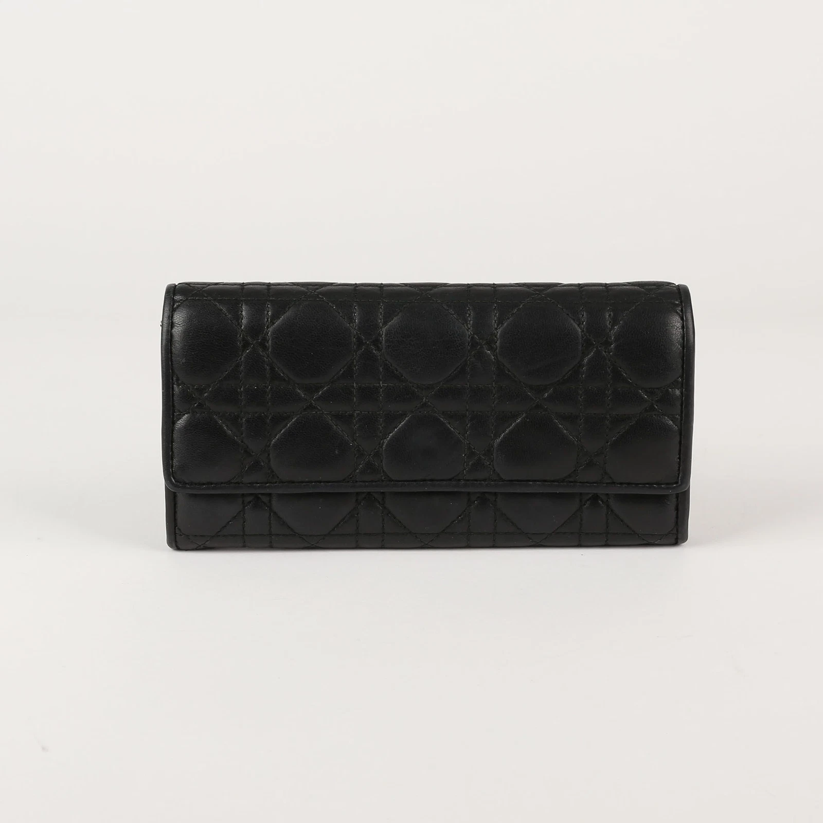 Portefeuille chaîne agneau cannage noir Dior 19CM 49018492