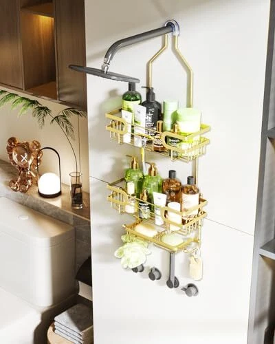 Shower Caddy over Shower Head with 2 Soap Holders, Rustproof & Waterproof