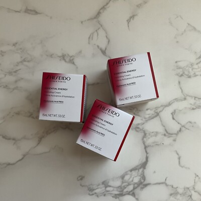 3x Shiseido Essential Energy Hydrating Cream w Hyaluronic Acid .53 oz Travel NIB