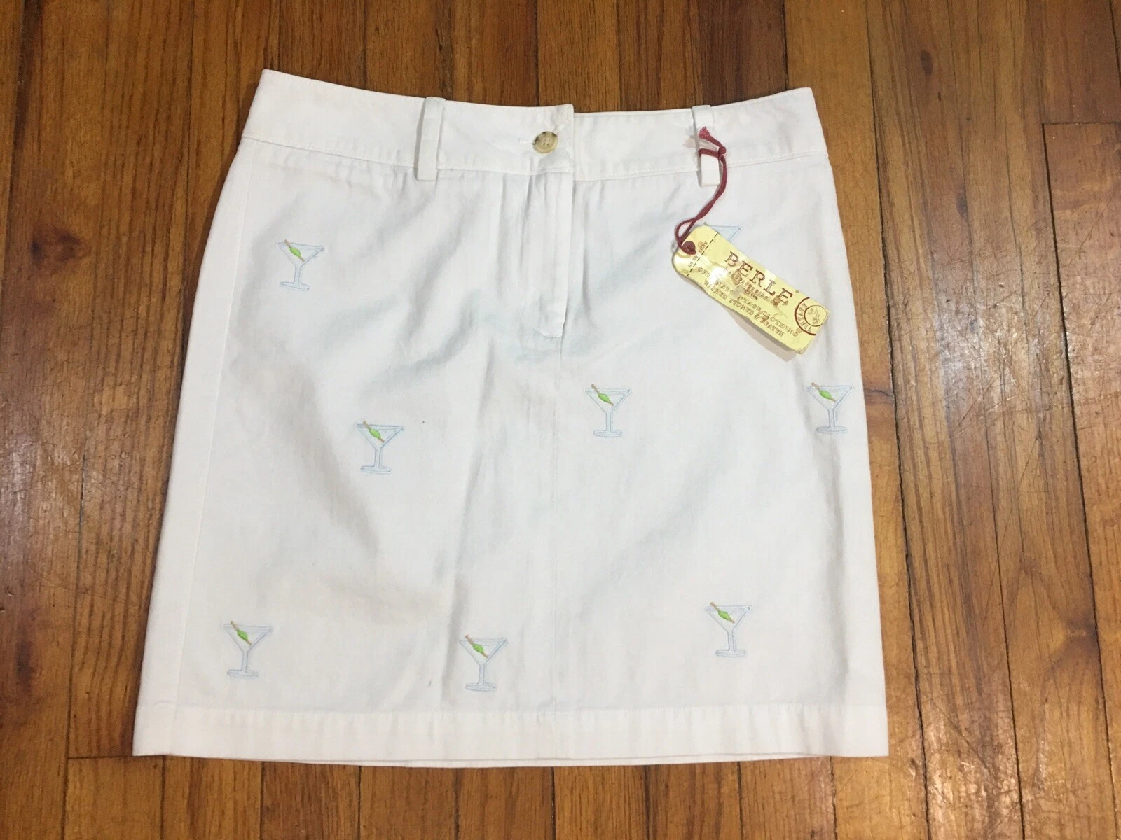 New $69 BERLE White Martini Glass 100% Cotton Skirt TAG Size 2 Act Size 29 x 17