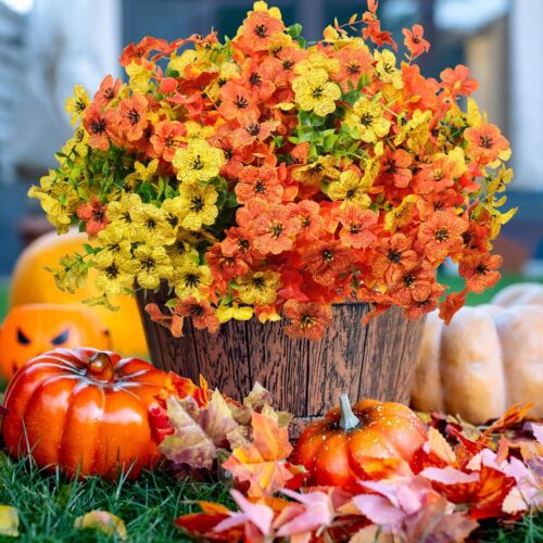 12 Bundles Fall Artificial Flowers for Outdoors UV Fake Faux Plants for Outdo...