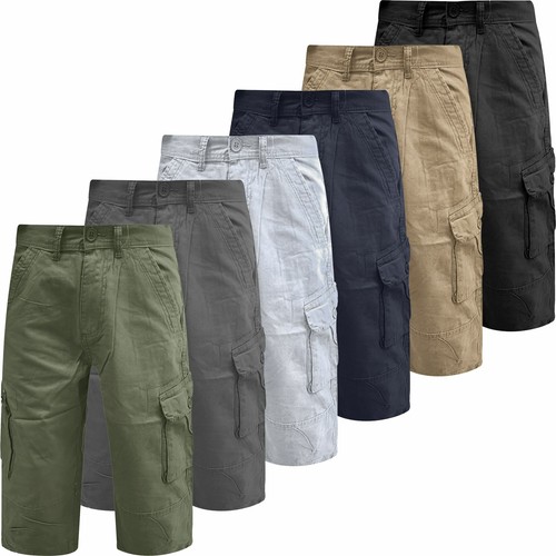 Da Uomo Cargo Combat Pantaloni Corti Chino Lunghi 3/4 Multi Tasche Cotone Pantaloni  Sotto Ginocchio | eBay