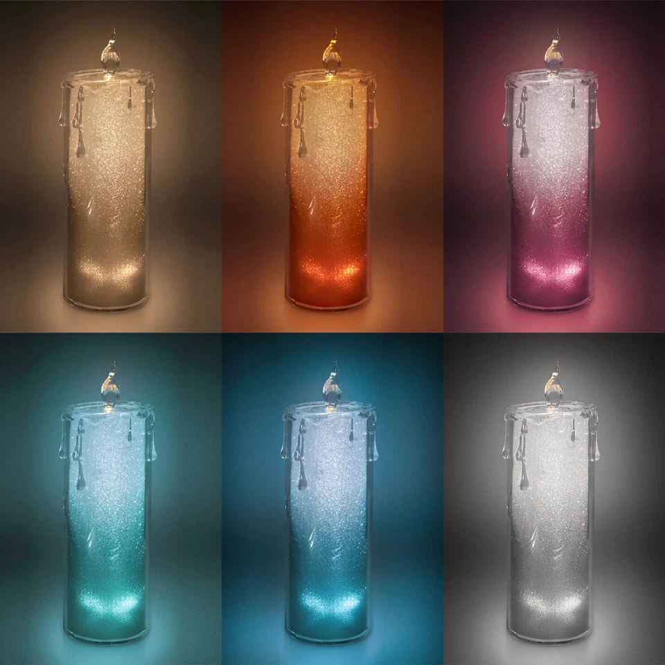 LED Glitzer Kerze 3er Set "Liza" Timer Fernbedienung Candle Kristall Optik Acryl - Bild 2 von 4