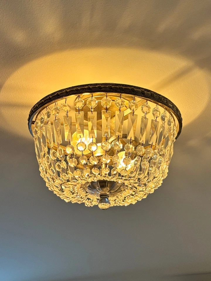 Pottery Barn Clarissa montaje semi-al ras corte vidrio lámpara araña plata Foto 3 de 4