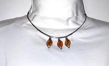 BALTIC AMBER THREE STERLING SILVER PENDANTS ON BLACK NYLON NECKLACE VTG. JEWELRY