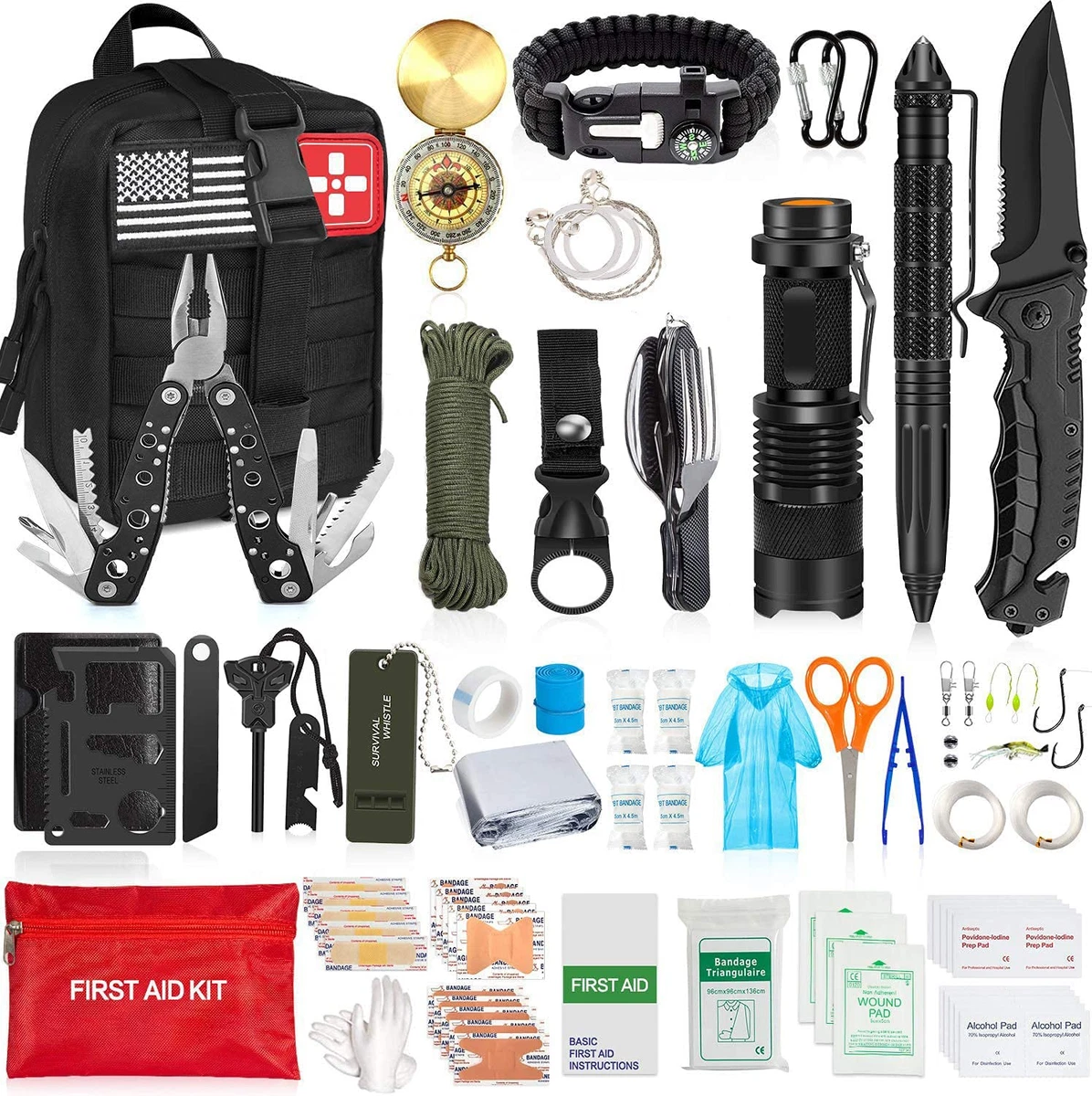 200Pcs Emergency Survival Kit and First Aid Kit Professional Survival Gear  SOS E