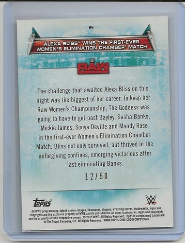 2019 Topps WWE Women’s Division Wrestling BRONZE Parallel ALEXA BLISS #65 12/50 - Picture 2 of 2