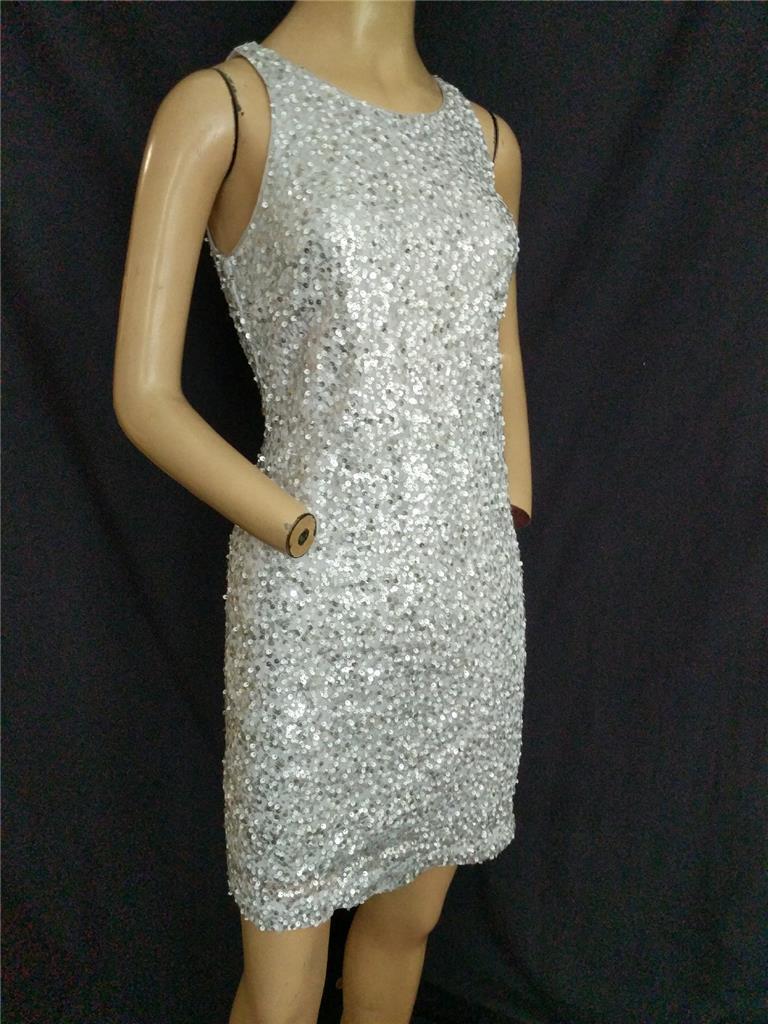 SILVER STRETCHY SEQUIN BODYCON SHORT BLACK / WHITE DRESS- 34" BUST | eBay