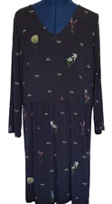 Joules Womens Dress Size 14 Erin Stretch Long Sleeve V-Neck Floral Bee Navy 