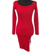 Love Always Red Ribbed Bodycon Sweater Dress Medium