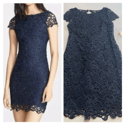 Alice + Olivia Clover Lace Back Cutout Dress 8 Navy Blue Mini Cocktail  Party NEW