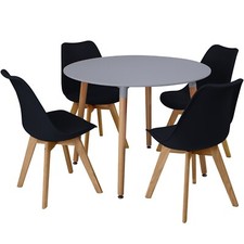 Circular Dining Table Set 4 Dinner Kitchen Chairs Grey Solid Beech Wood Black