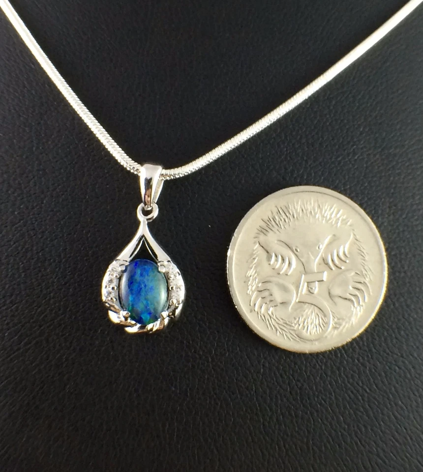 Ciondolo collana opale tripletta originale con zirconi placca in oro bianco 1... - Immagine 4 di 4