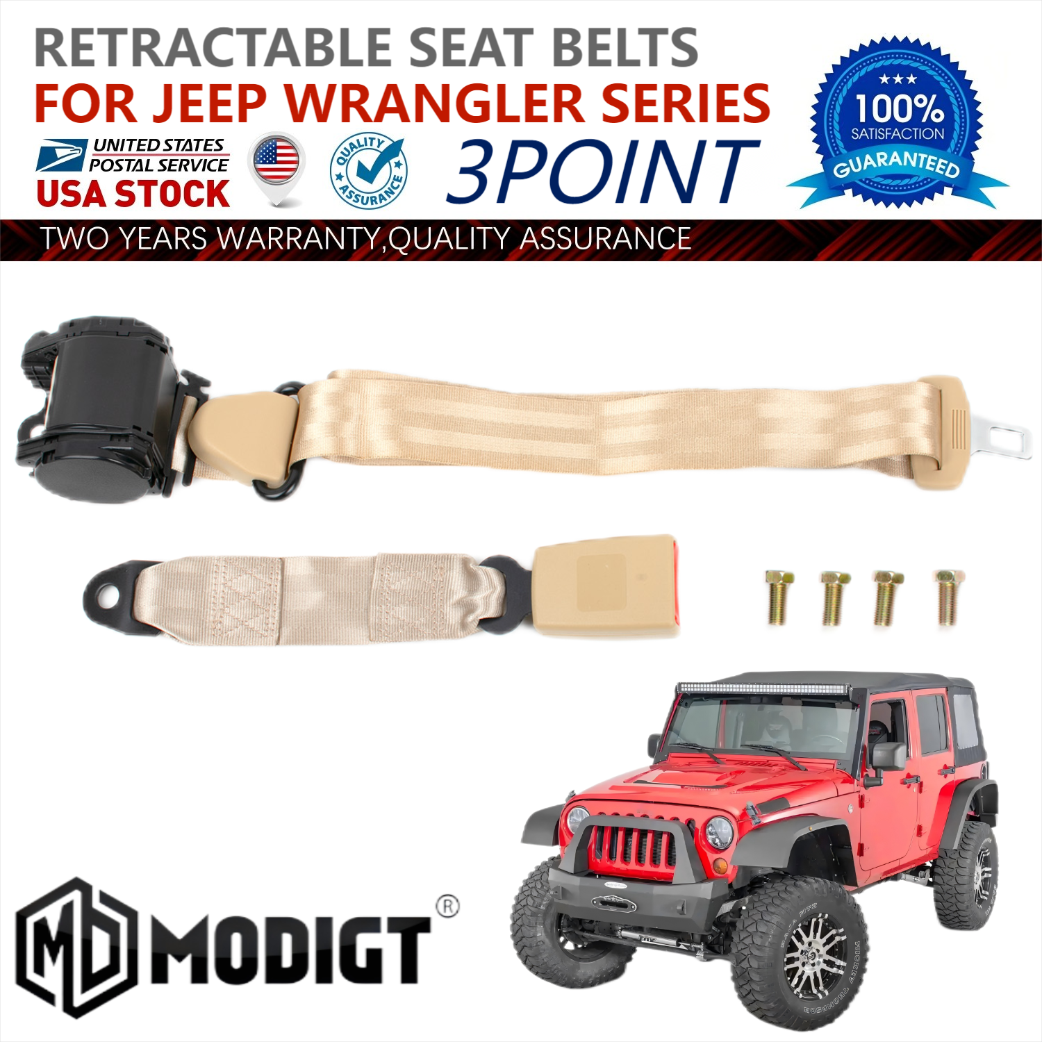 Emergency locking function 3 Point Seat Belt Set Adjustable For Jeep Wagoneer