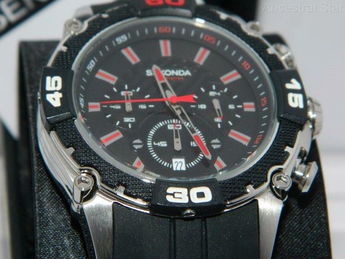 Sekonda Uomo 100m Quadrante Nero Data Orologio cronografo, quadrante 24 ore,  cinturino in silicone | eBay