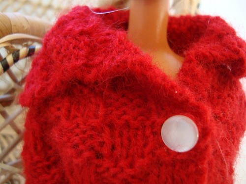 11.5" Doll Clothes Sweater Hand Knit Red Cardigan fits fashion such as Barbie - Picture 2 of 2