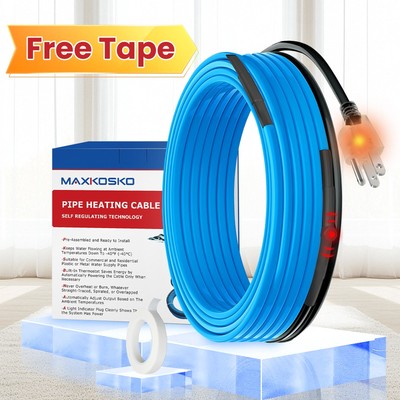 MAXKOSKO 30FT Water Pipe Heating Cable, Heat Tape for Pipes Freeze Protection