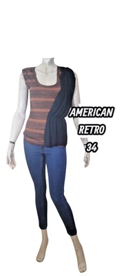American Retro Taille 34 Superbe haut top tee shirt débardeur camel noir - Photo 1/4