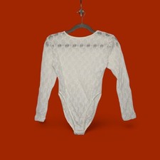 Vintage 80s White Lace Bodysuit Floral Medium Cinema Etoile USA Made Farity Goth