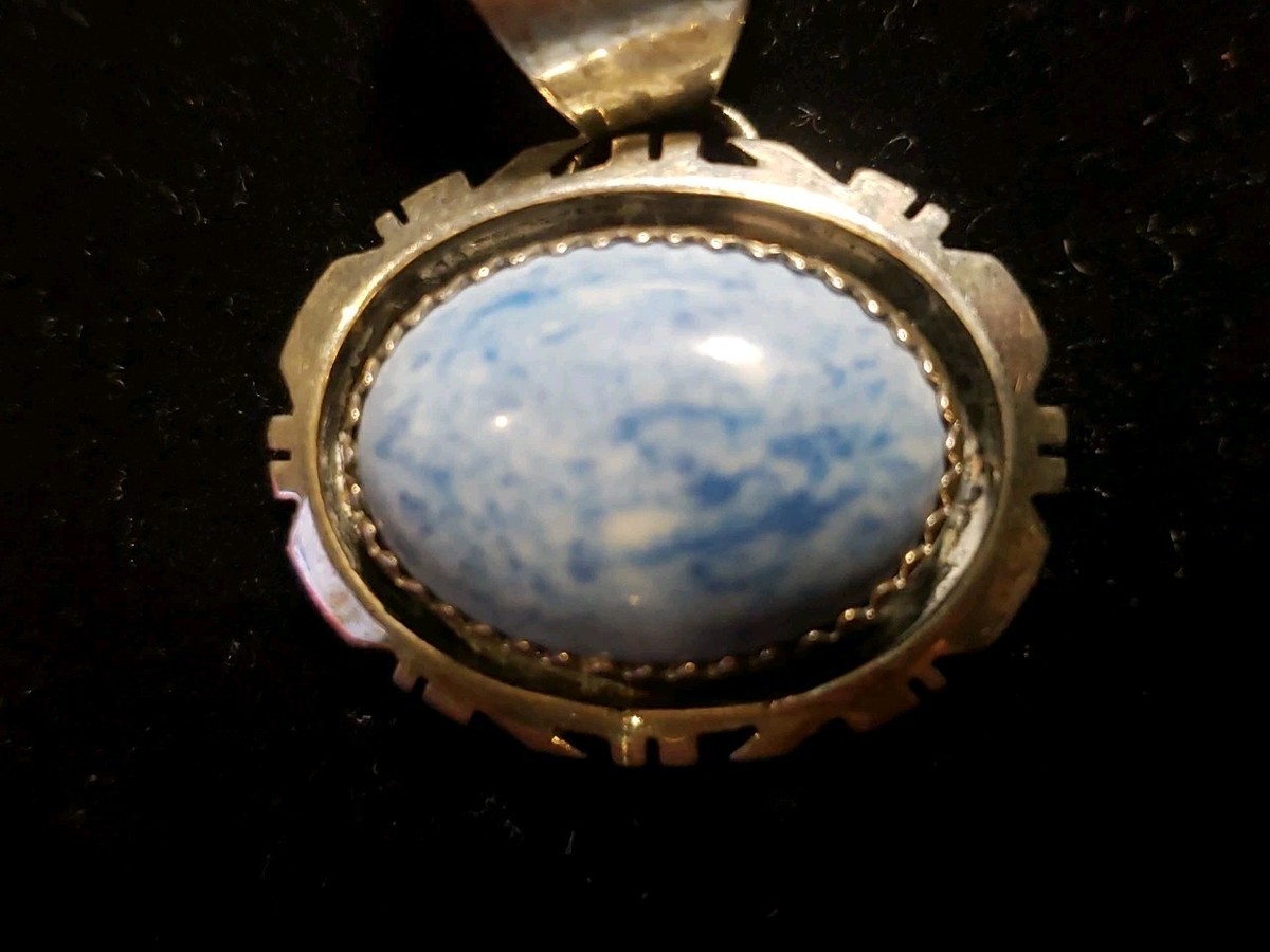 Native American "B Piaso Jr" signed Navajo sterling and denim pendant Shadow Box View 6