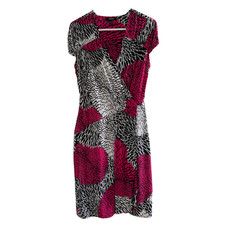 Alfani Women's Faux Wrap Dress, Size XS, Pink Black White, Cap Sleeve, Stretchy