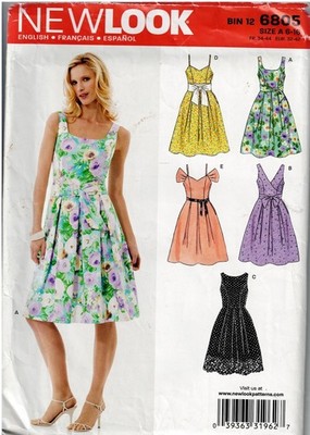 Schnittmuster - New Look 6805 Misses Kleid Erwachsene Damen Größe 6 bis 16 ungeschnitten