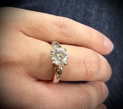 Estate Sterling Silver Moissanite Engagement Ring 925 Round Brilliant Halo Style