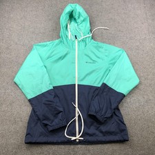 Columbia Jacket Womens Small Green Blue Hooded Full Zip Windbreaker Lightweight