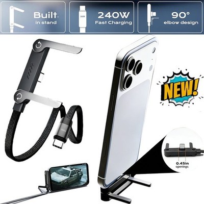 240W 2-in-1 USB C Fast Charg Cable Rotatable Stand Holder Playing While Charging