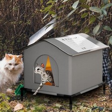 Waterproof Winter Stray Cat House with Mat   Foldable Outdoor Pet Shelter