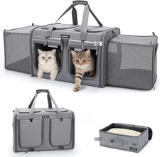 2 Cat Carrier with Litter Box, Expandable Dual Compartment Cat Carrier for 2 Cat