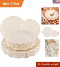 LIYH 24 Pcs Plastic Plates Reusable,Unbreakable Dinner Plates, Scalloped Plas...