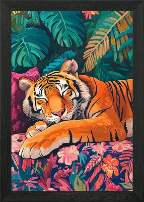 Schlafender Tiger im Dschungel Gerahmtes Wandbild Poster Leinwanddruck Bild